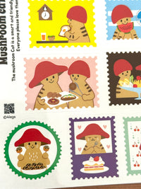 [Mushroom Cat] Mushroom Cat Meal Time! Postage Stamp sticker sheet x 4legs • *Shop exclusive