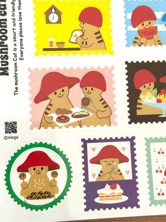 [Mushroom Cat] Mushroom Cat Meal Time! Postage Stamp sticker sheet x 4legs • *Shop exclusive