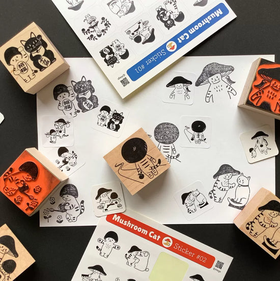 [Mushroom Cat] Hanko Stamp Monochrome sticker sheet