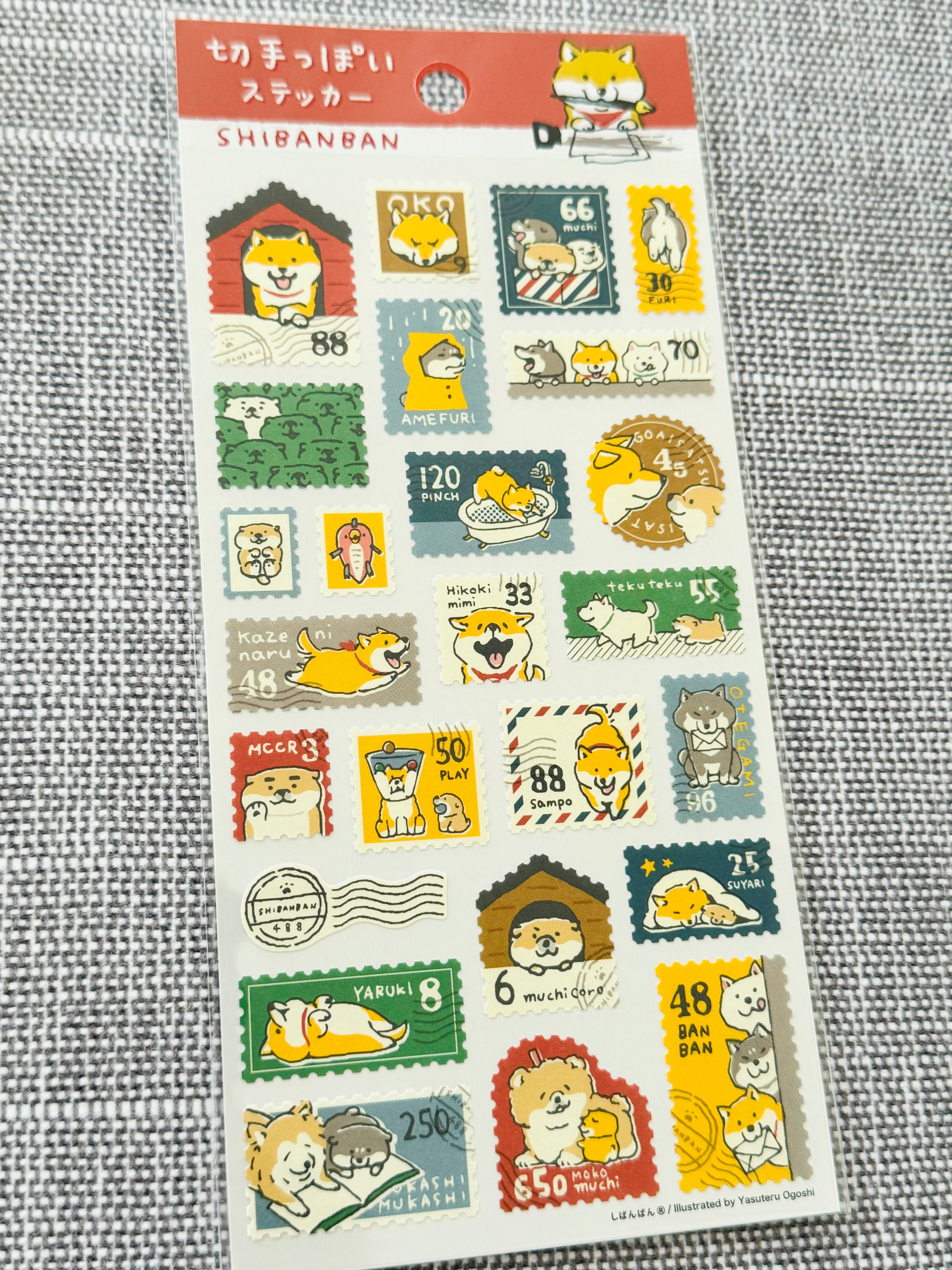 [MIND WAVE] Piyokomame, Shibanban, Gorogoronyansuke, Muu-chan Die-Cut Postage Stamp sticker sheet