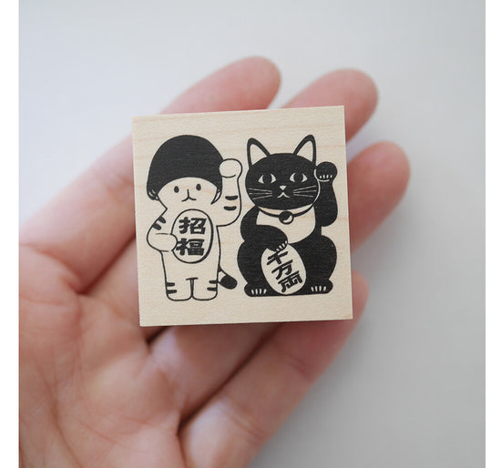 [Mushroom Cat] Beckoning Cat rubber stamp x 4legs