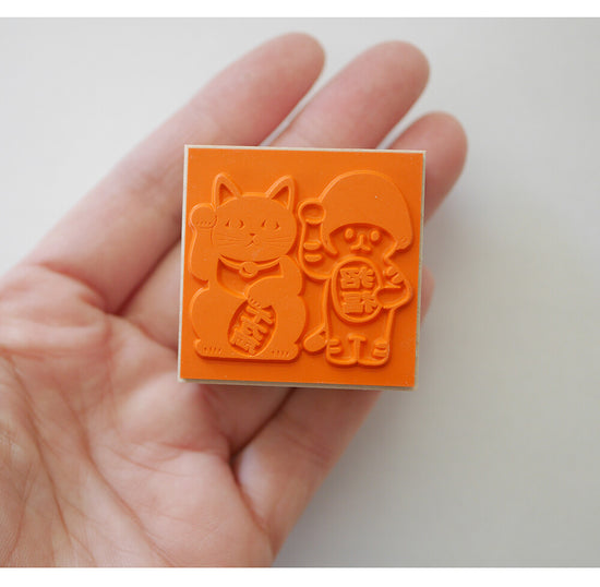 [Mushroom Cat] Beckoning Cat rubber stamp x 4legs