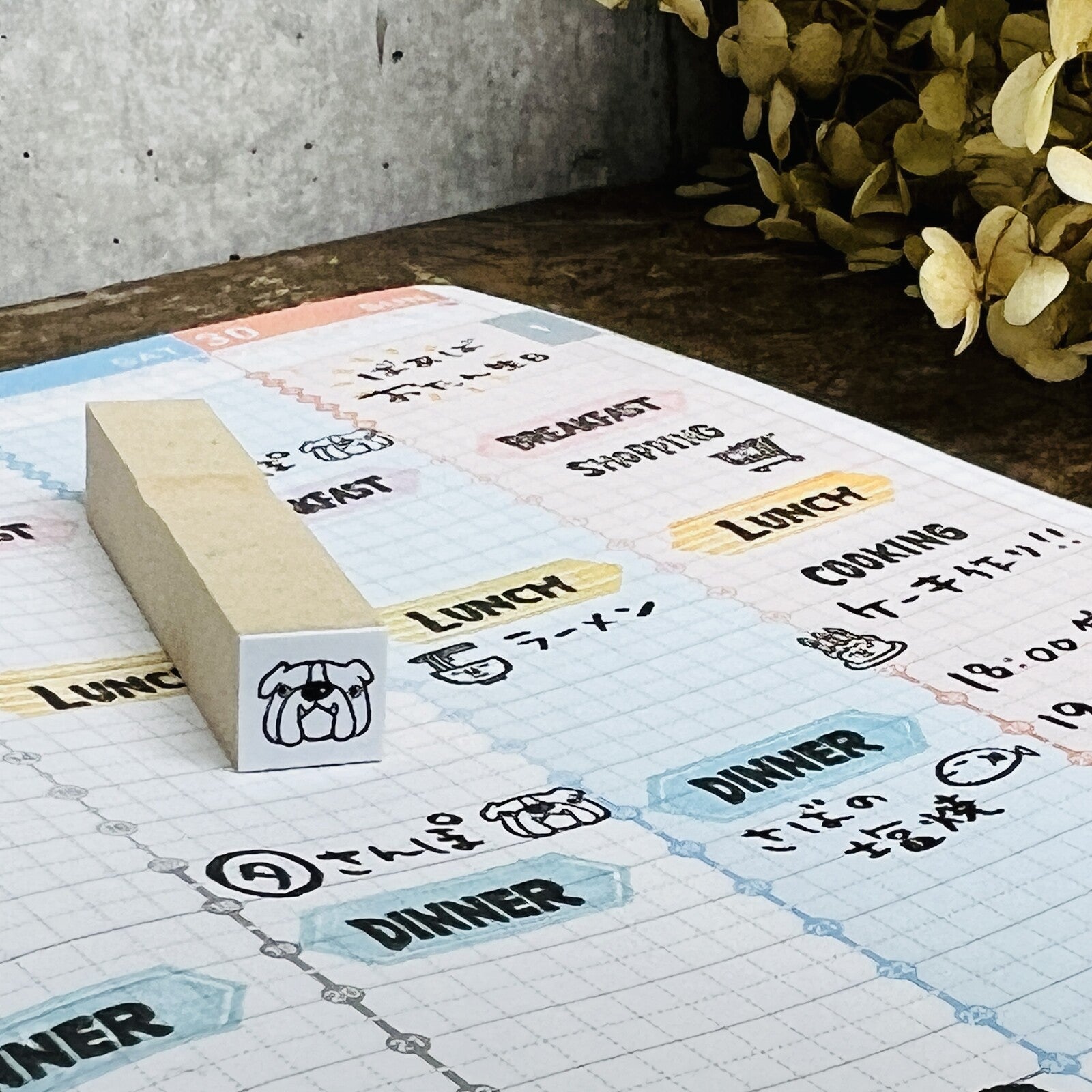 [RiraRira Hanko] Bulldog mini rubber stamp (planner size)