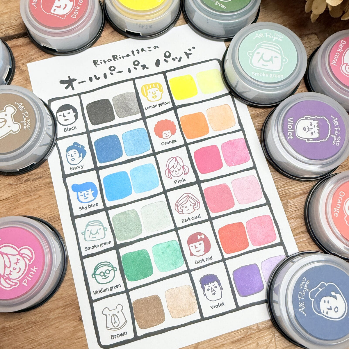 [RiraRira Hanko] All-Purpose Mini Rubber Stamp Ink Pad: Mr. Glasses (Viridian Green)