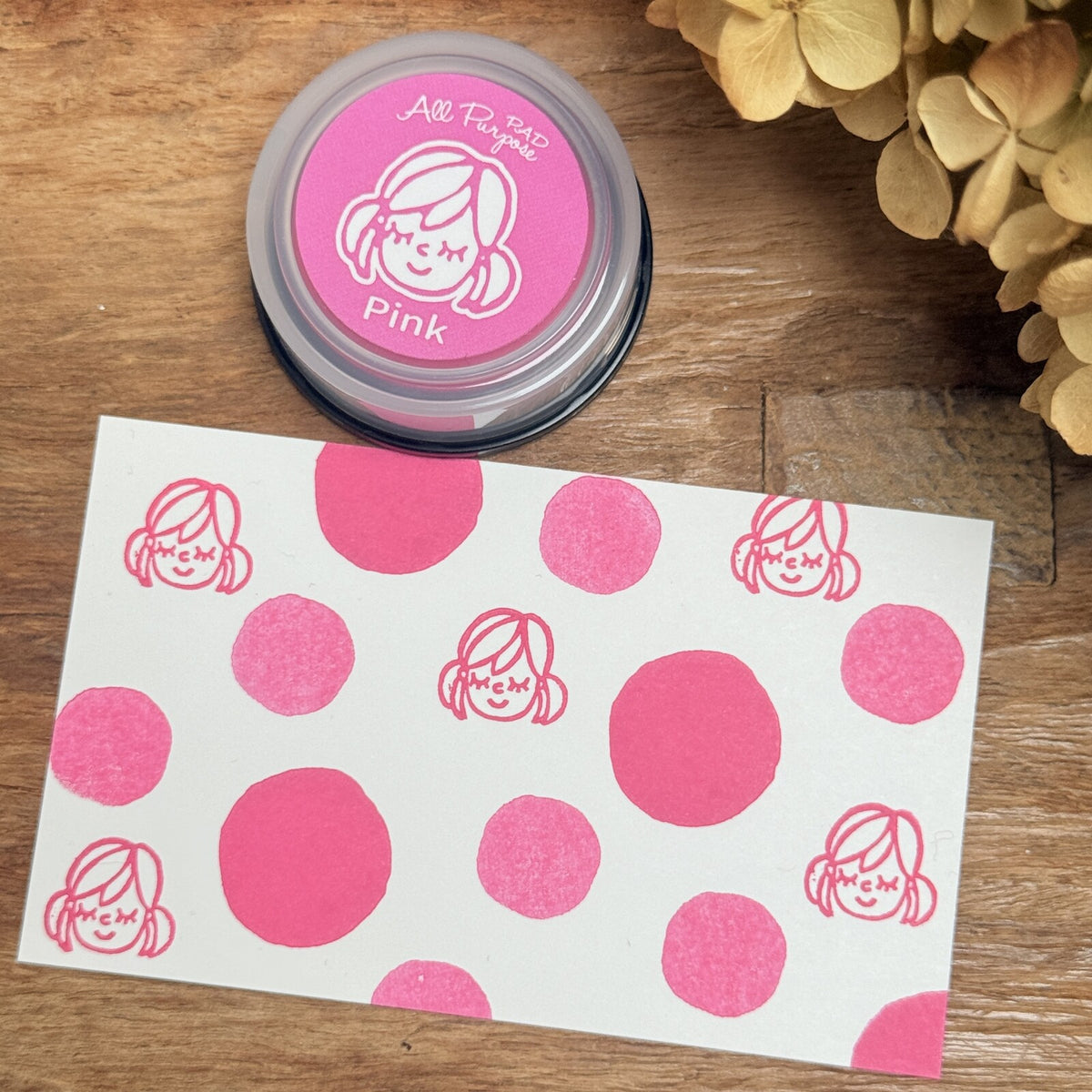 [RiraRira Hanko] All-Purpose Mini Rubber Stamp Ink Pad: Koume chan (Pink)