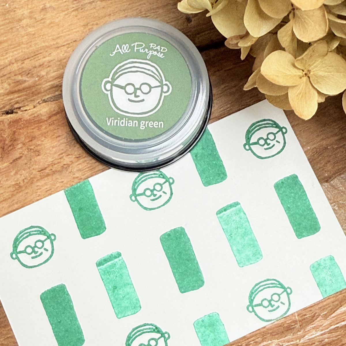 [RiraRira Hanko] All-Purpose Mini Rubber Stamp Ink Pad: Mr. Glasses (Viridian Green)