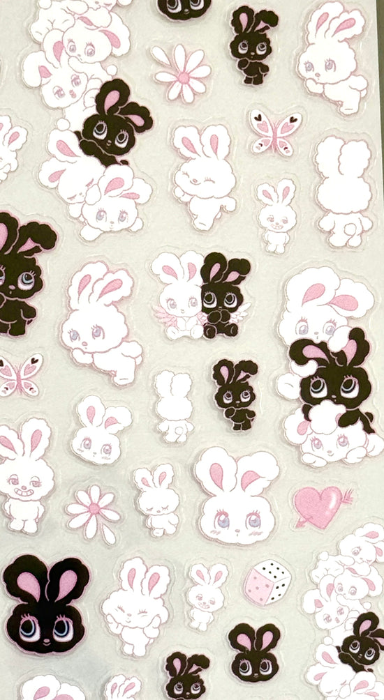 [foxy illustrations] Creators Circus collab x Black and White Bunny sticker sheet