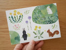 [4legs] Forest White Rabbit, Black Rabbit postcard