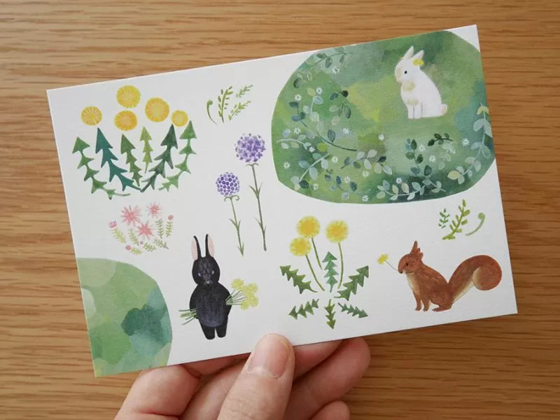 [4legs] Forest White Rabbit, Black Rabbit postcard