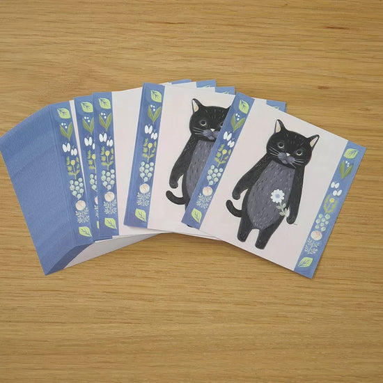 [4legs] Black Cat & Purple Eye African Daisy memo