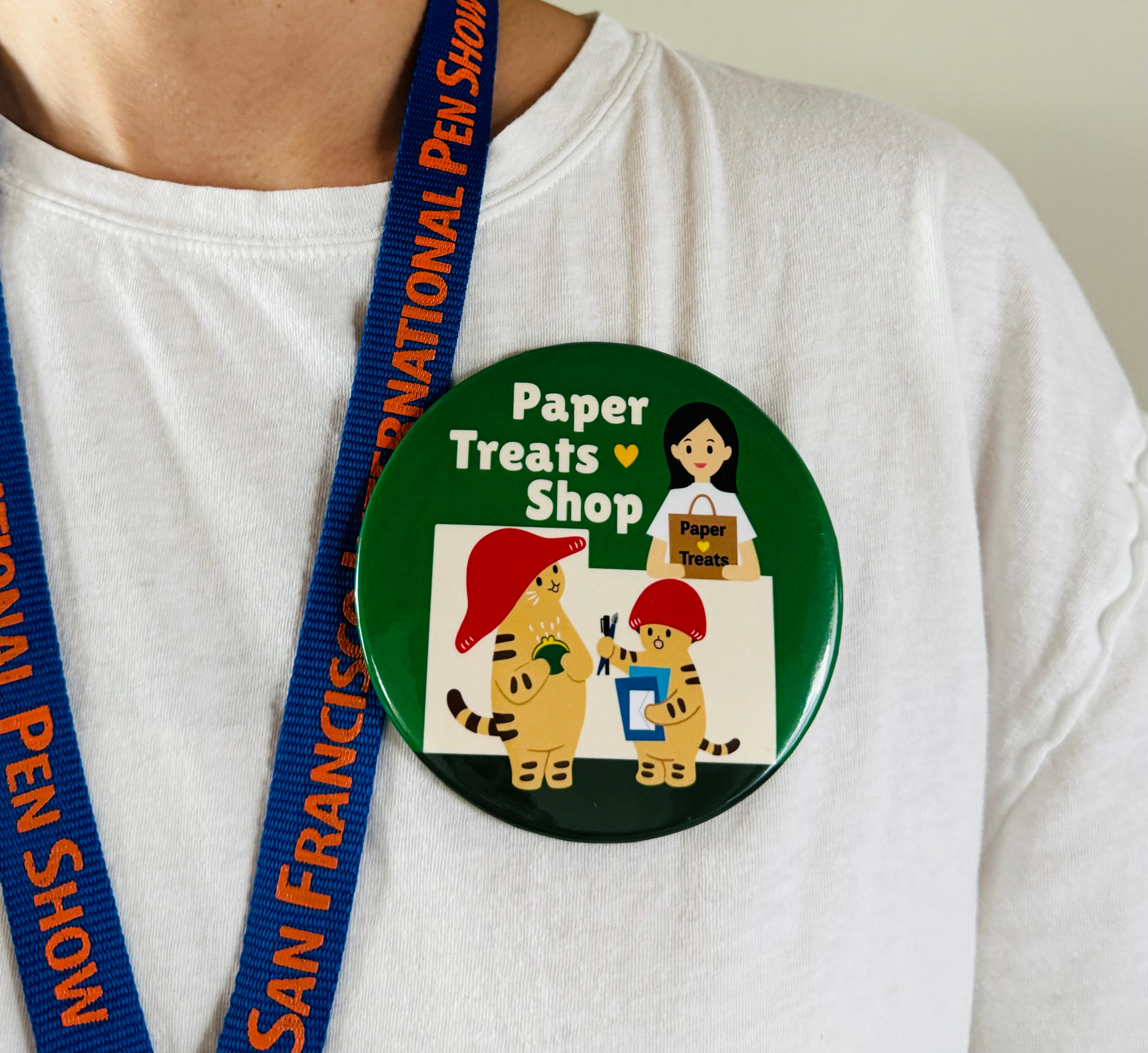 Mushroom Cat & Paper Treats Shop Jumbo Badge