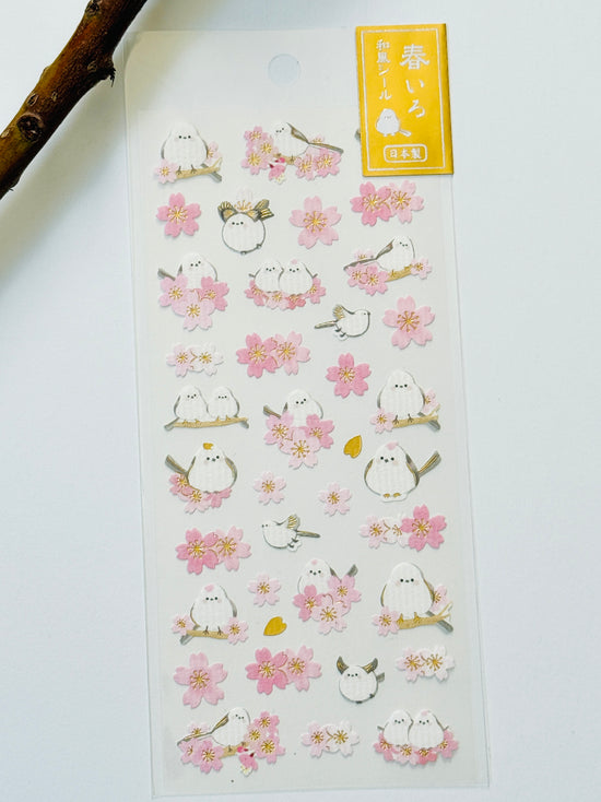 [Active] Long Tail Tit Birdie & Sakura sticker sheet
