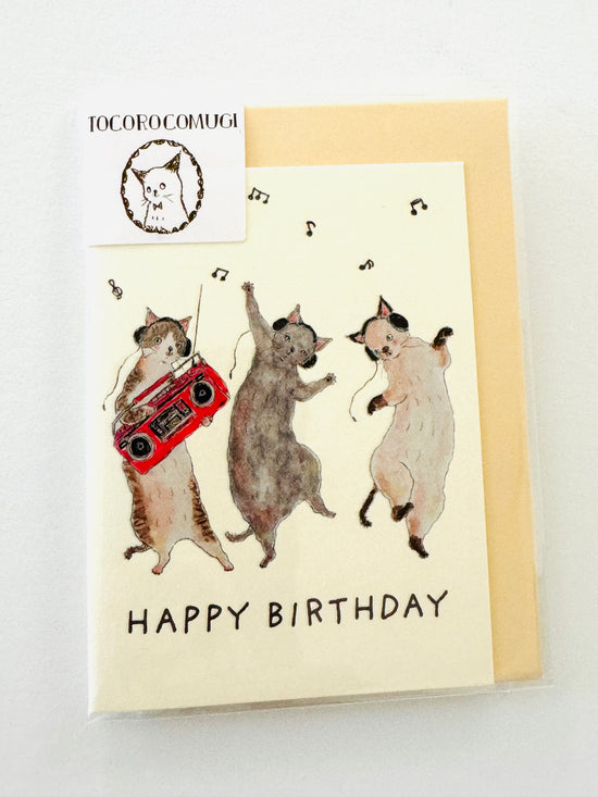 [tocorocomugi] Dancing Cats mini Birthday card