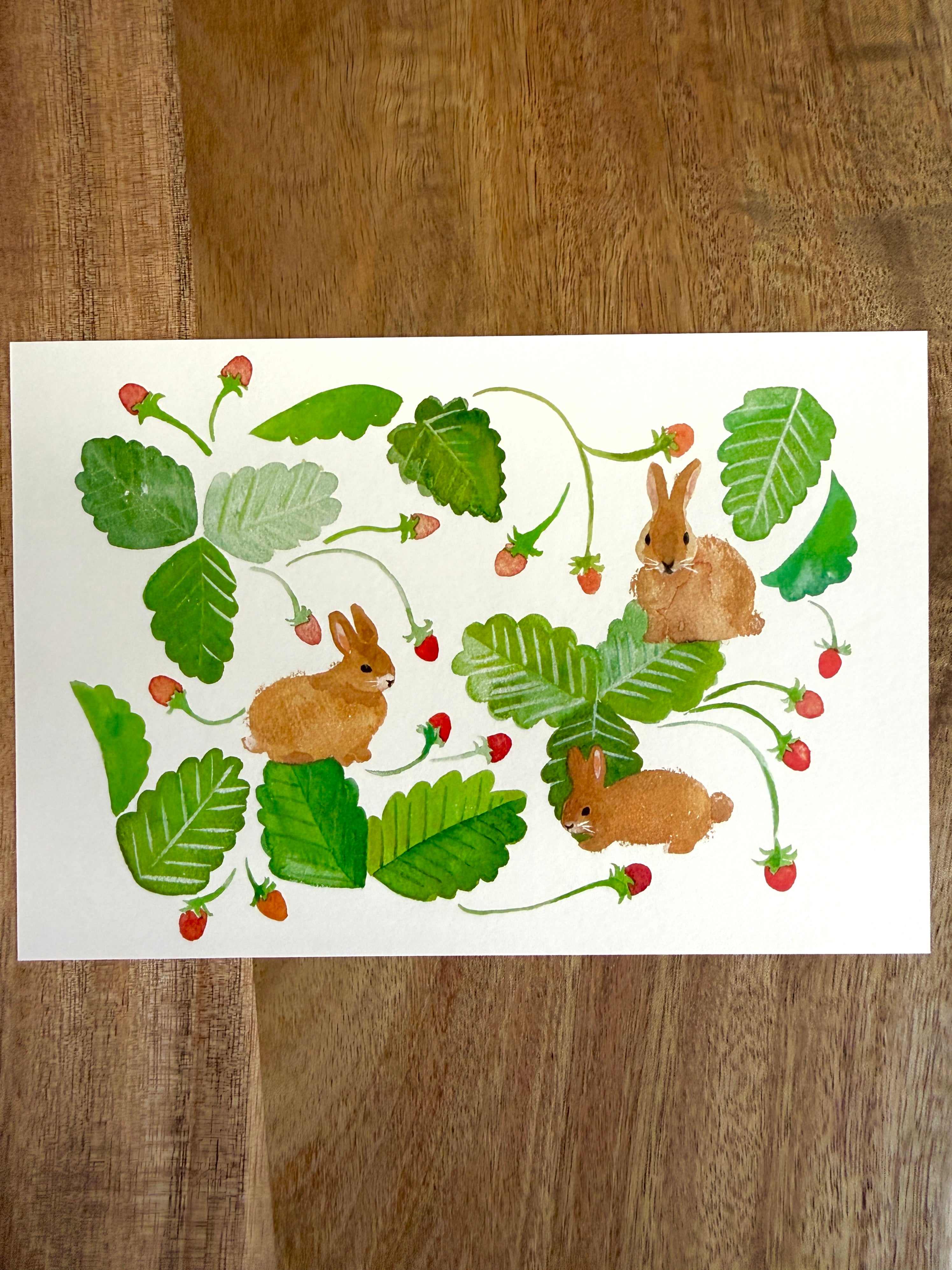 [4legs] Bunnies & Wild Strawberries postcard