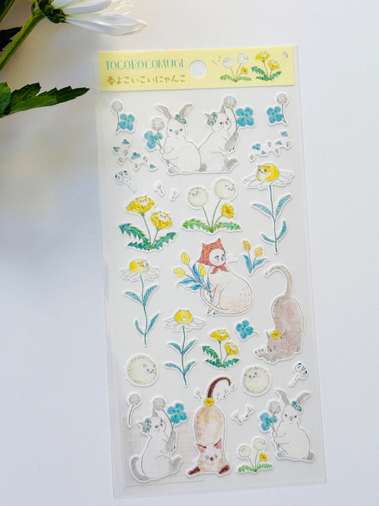 [TOCORO COMUGI] Dandelion & Clover Picking with Nyanko sticker sheet