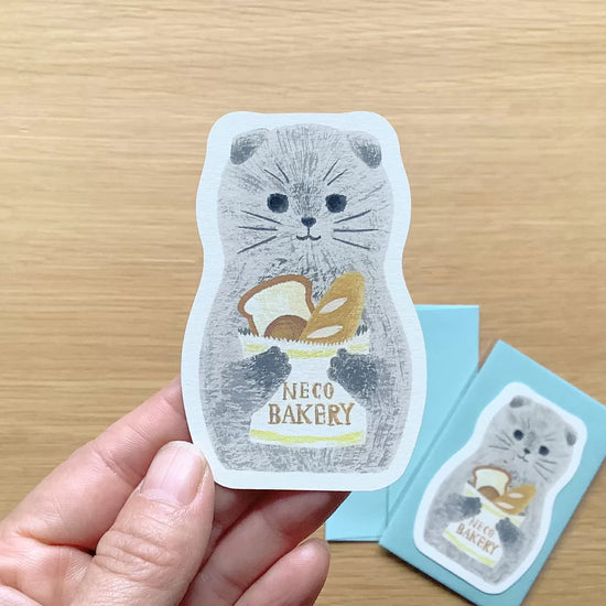[4legs] Gray Cat + Cat Bakery mini message card