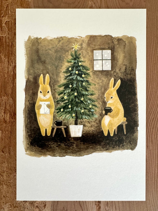 [4legs] Rabbit & Christmas Tree postcard