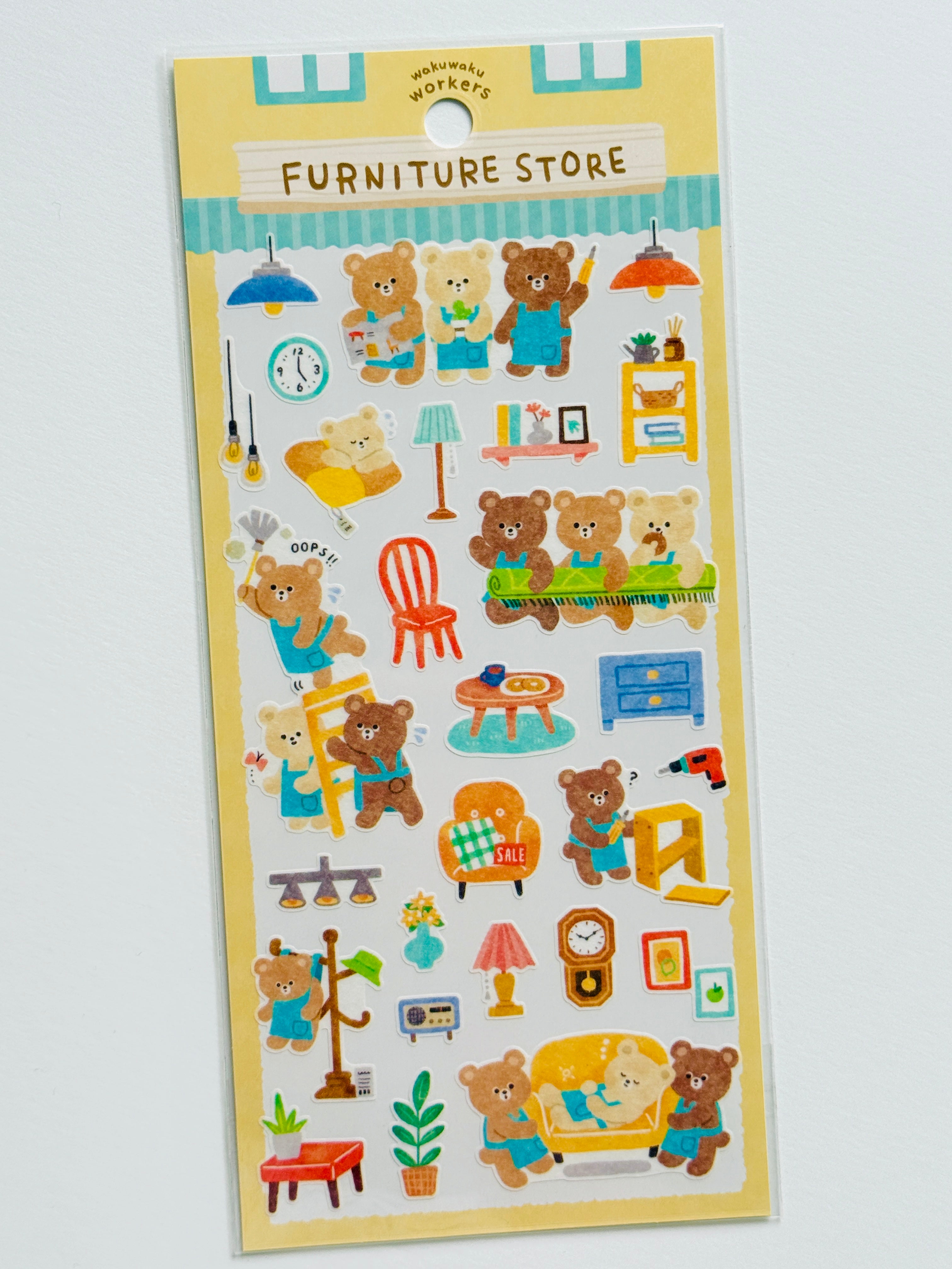 [MIND WAVE] Waku Waku series • Bookstore, Flower, Furniture, Post Office, Restaurant and Vegetable Store sticker sheet