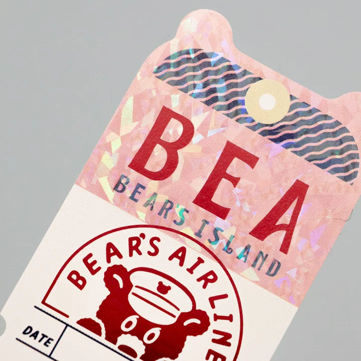 [ob1toy] Bear's Airline Island Ticket • ob1toy x ROKKAKU collaboration Holographic Foil sticker decal