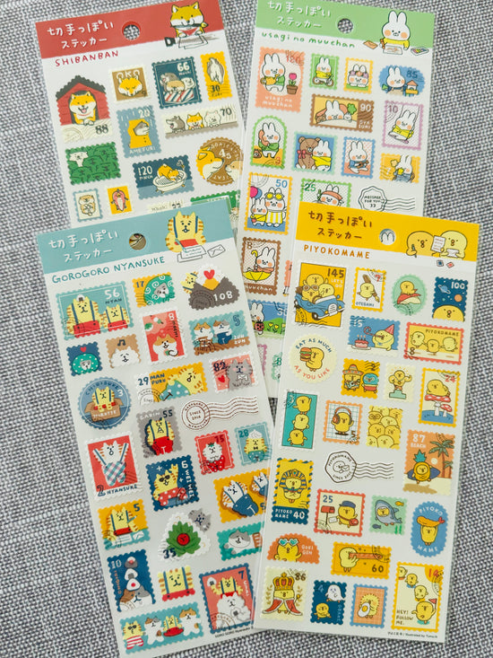 [MIND WAVE] Piyokomame, Shibanban, Gorogoronyansuke, Muu-chan Die-Cut Postage Stamp sticker sheet