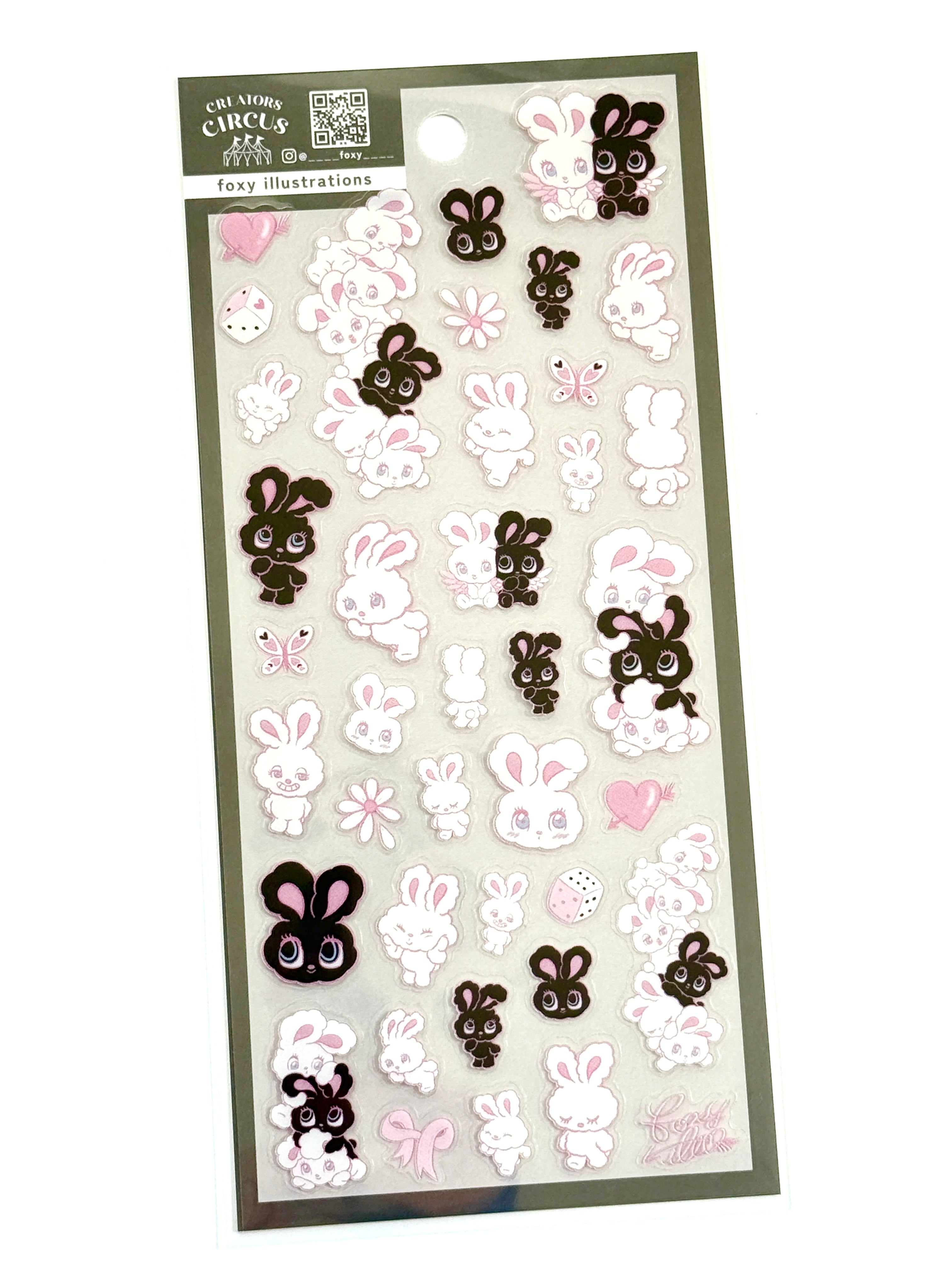 [foxy illustrations] Creators Circus collab x Black and White Bunny sticker sheet