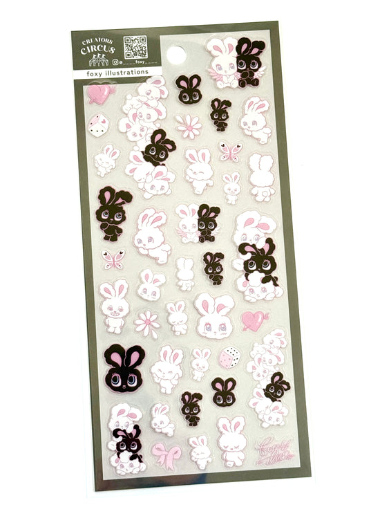 [foxy illustrations] Creators Circus collab x Black and White Bunny sticker sheet