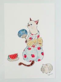 [tocorocomugi] Fireworks Together with Nyanko postcard