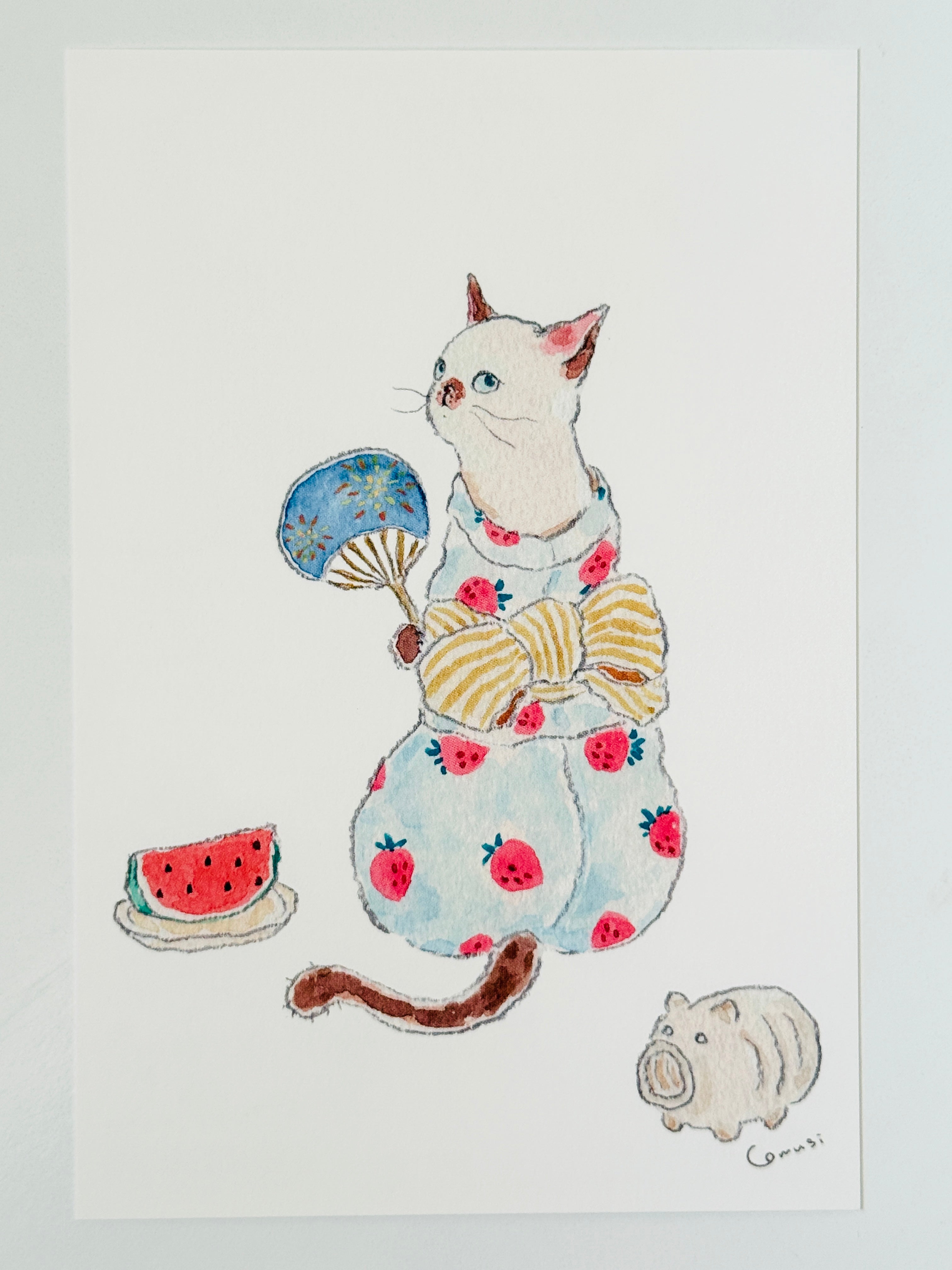 [tocorocomugi] Fireworks Together with Nyanko postcard
