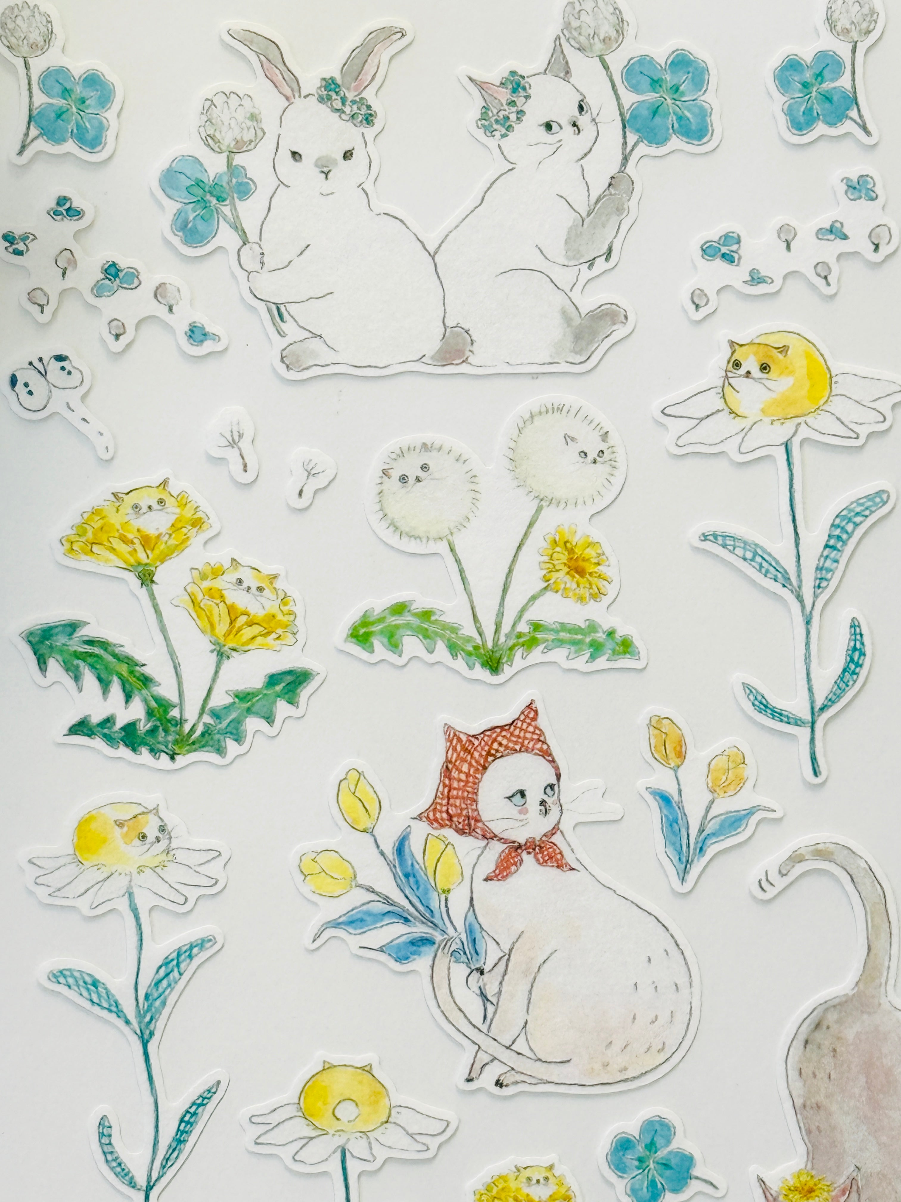 [TOCORO COMUGI] Dandelion & Clover Picking with Nyanko sticker sheet