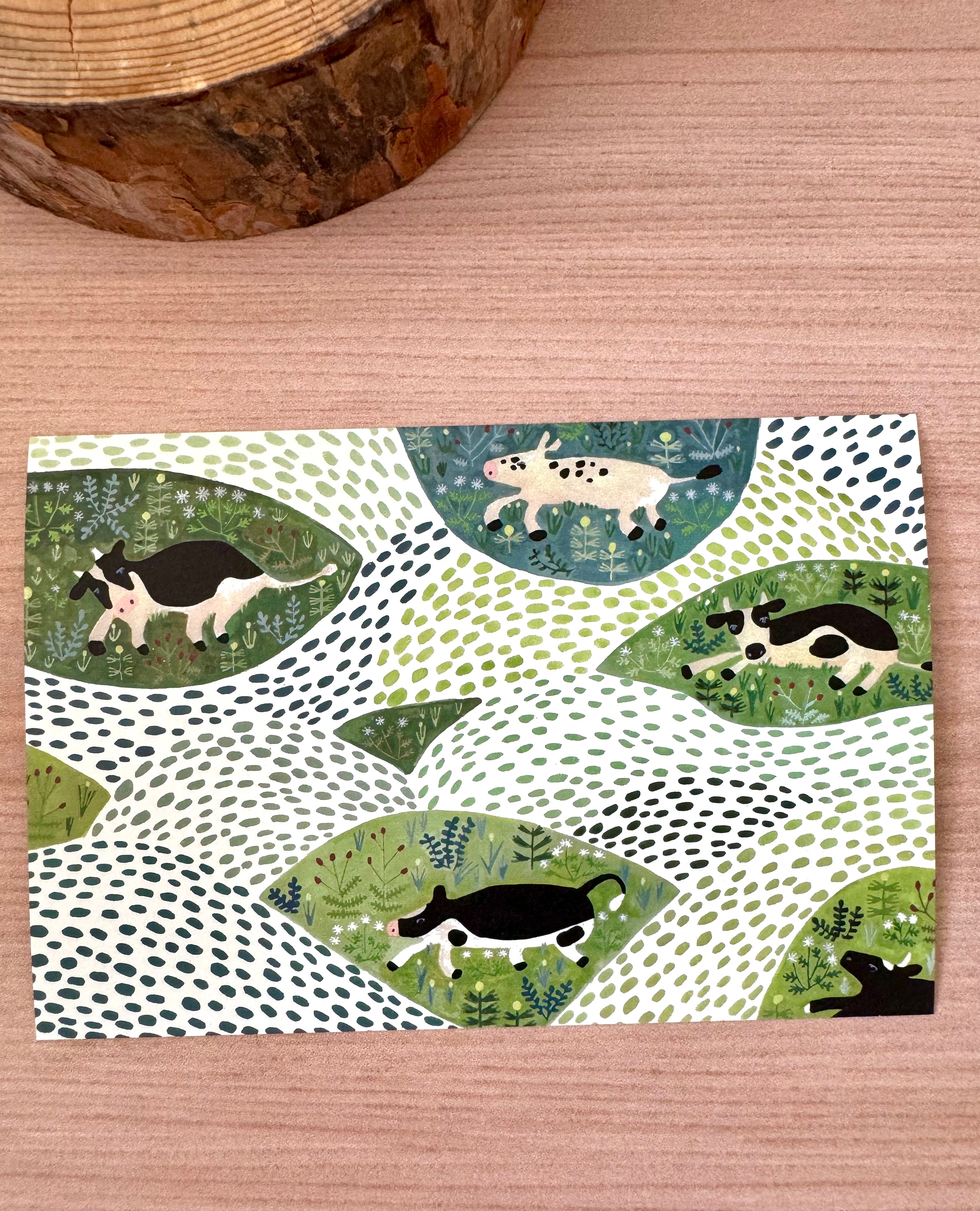 [4legs] Cow Grassland postcard