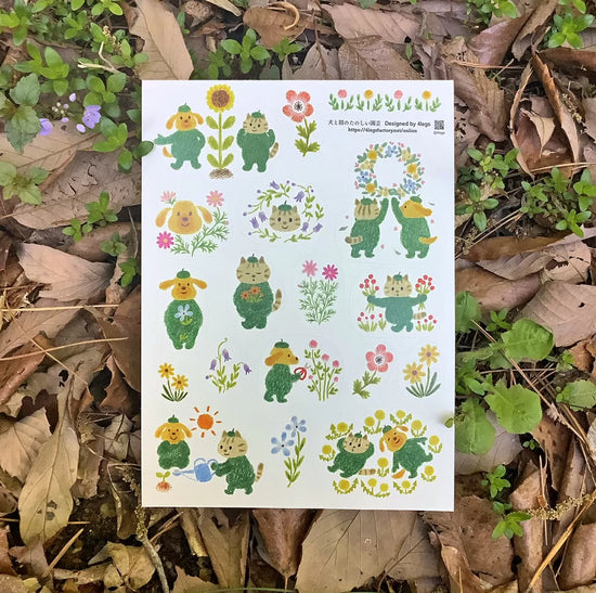 [4legs] Gardening with Dog & Cat sticker sheet
