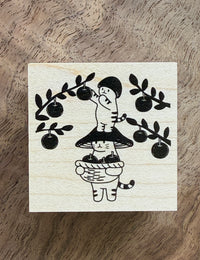 [Mushroom Cat] Apple Picking rubber stamp x 4legs