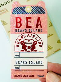 [ob1toy] Bear's Airline Island Ticket • ob1toy x ROKKAKU collaboration Holographic Foil sticker decal