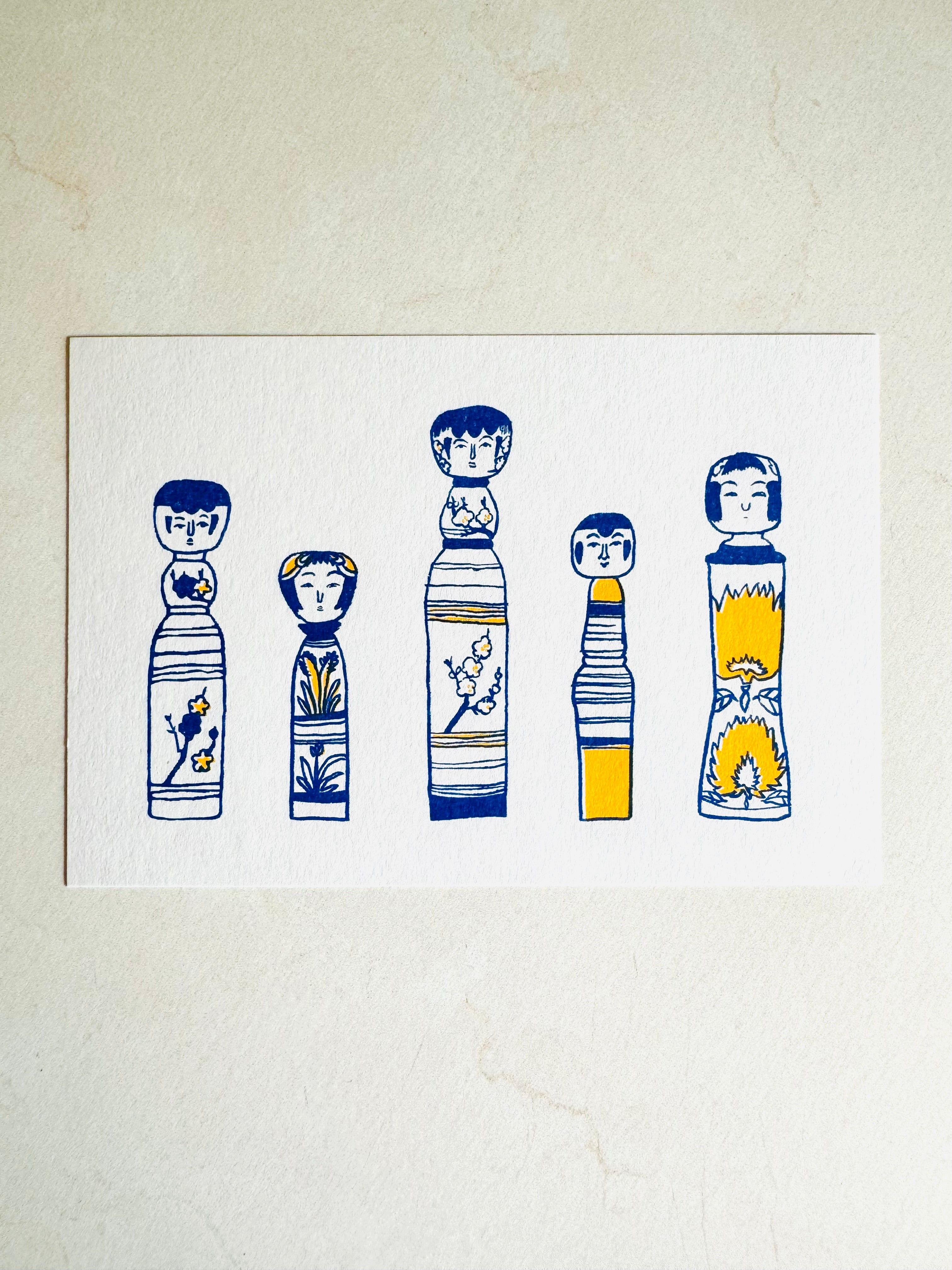 [Mizushima] Kokeshi Folk Toy postcard