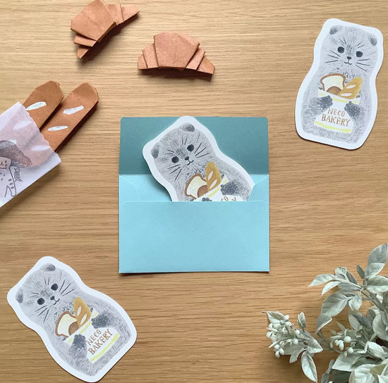 [4legs] Gray Cat + Cat Bakery mini message card