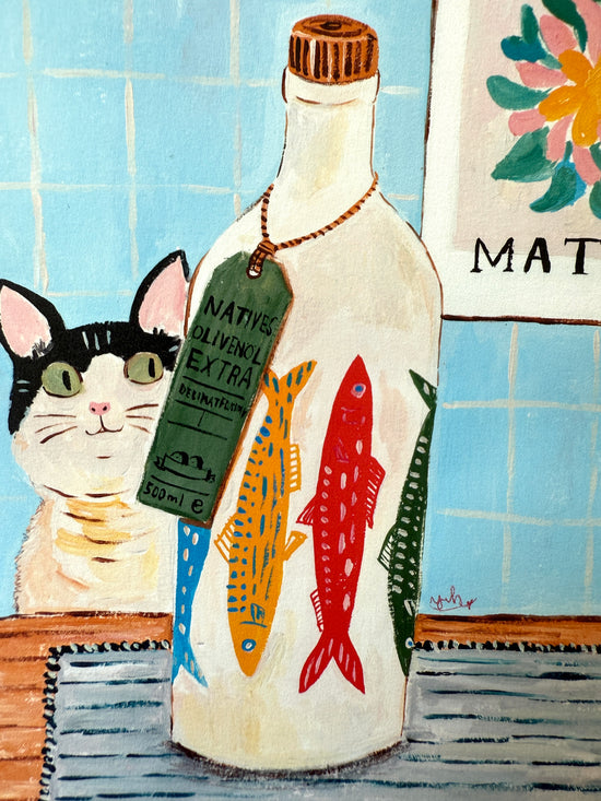 [Yuh Takahashi] Cat and Olive Oil Bottle postcard