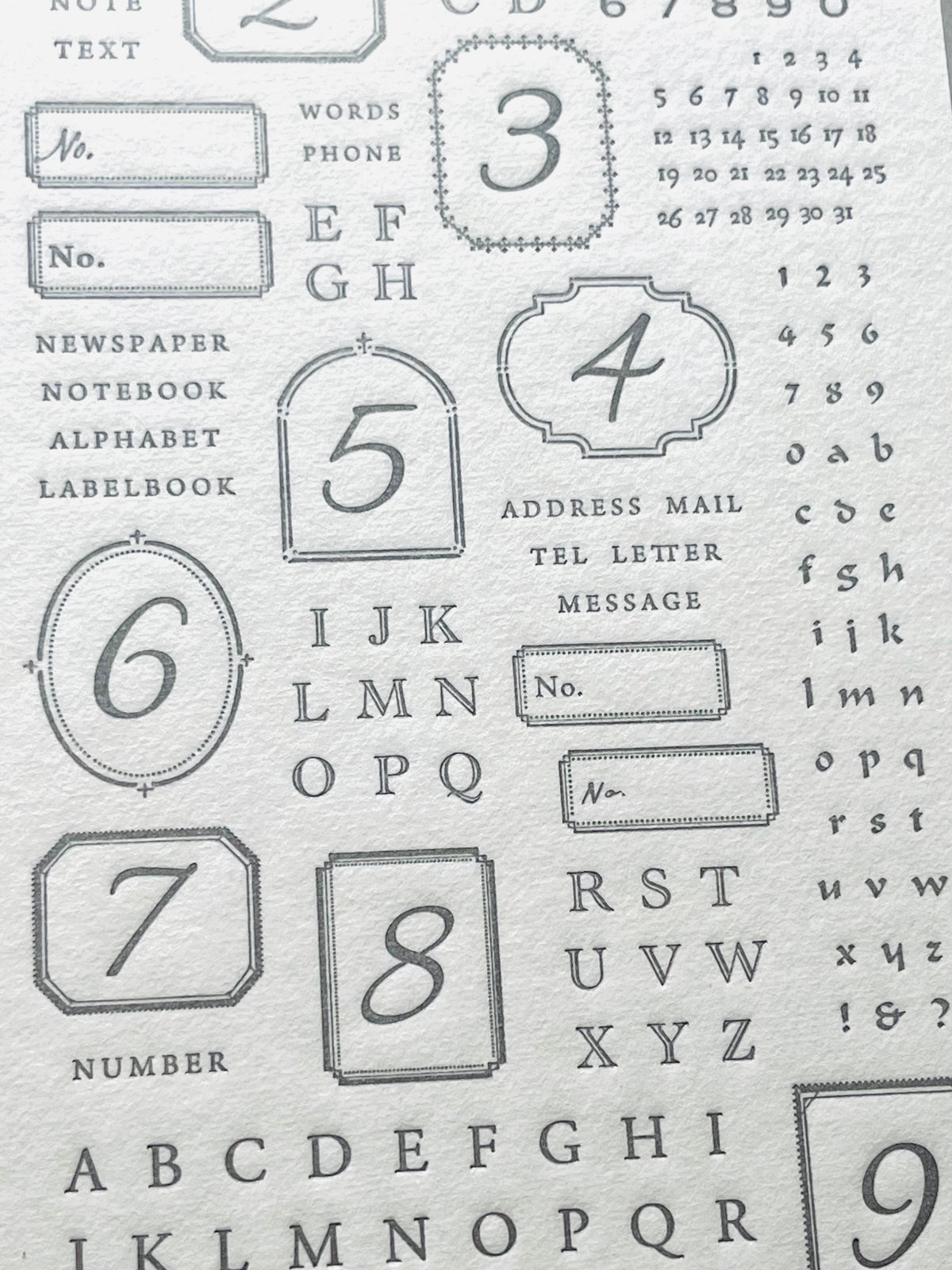 oeda letterpress: uncut numbers & alphabet
