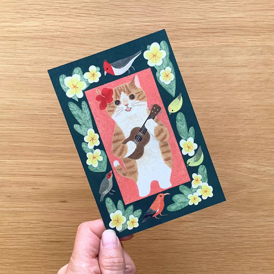 [4legs] Tropical Cat & Ukulele postcard