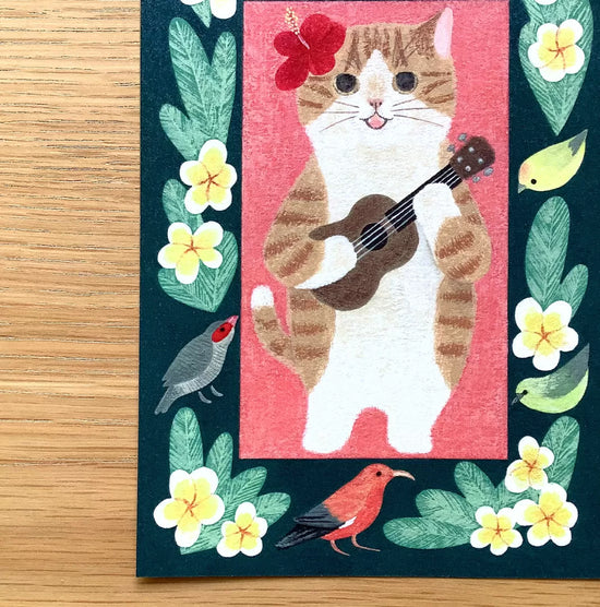 [4legs] Tropical Cat & Ukulele postcard