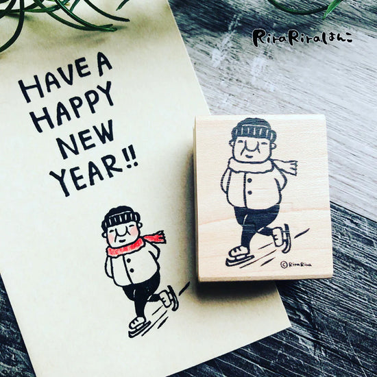 [RiraRira Hanko] Uncle Iwai Ice Skating rubber stamp