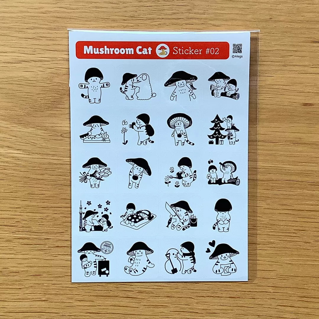 [Mushroom Cat] Hanko Stamp Monochrome sticker sheet