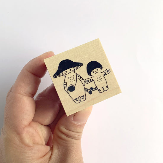 [Mushroom Cat] We are Best Friends! rubber stamp x 4legs
