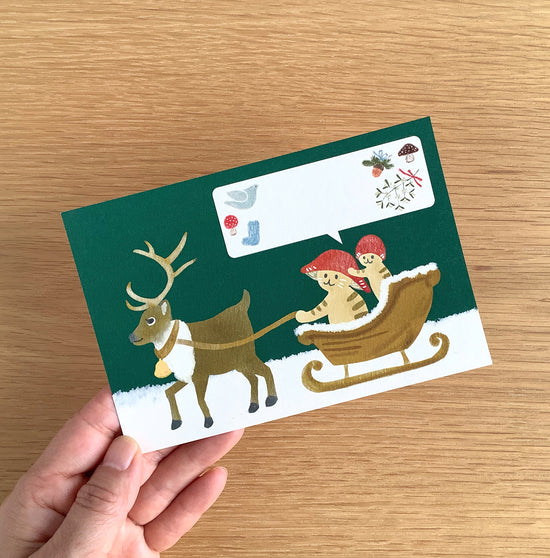 [4legs] Mushroom Cat Merry Christmas postcard (limited print • no restock)