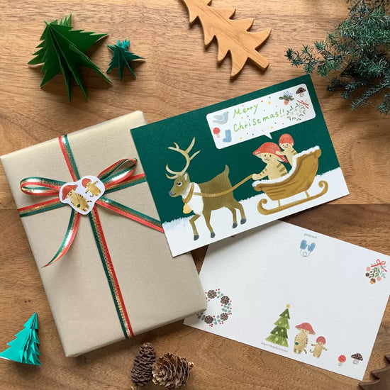 [4legs] Mushroom Cat Merry Christmas postcard (limited print • no restock)