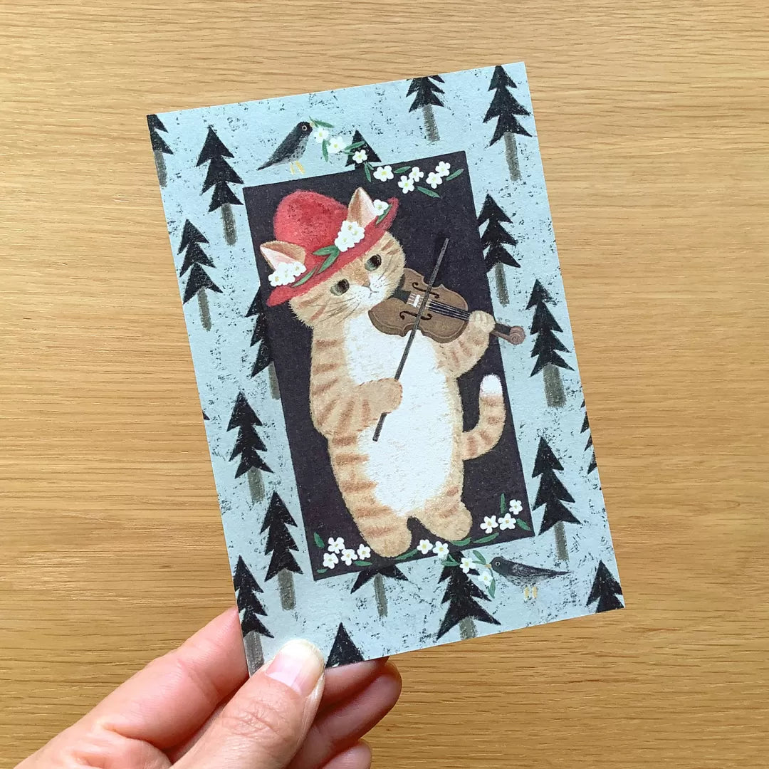 [4legs] Violin Cat postcard