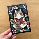 [4legs] Norwegian Cat x Books postcard