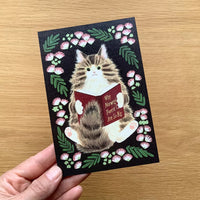 [4legs] Norwegian Cat x Books postcard