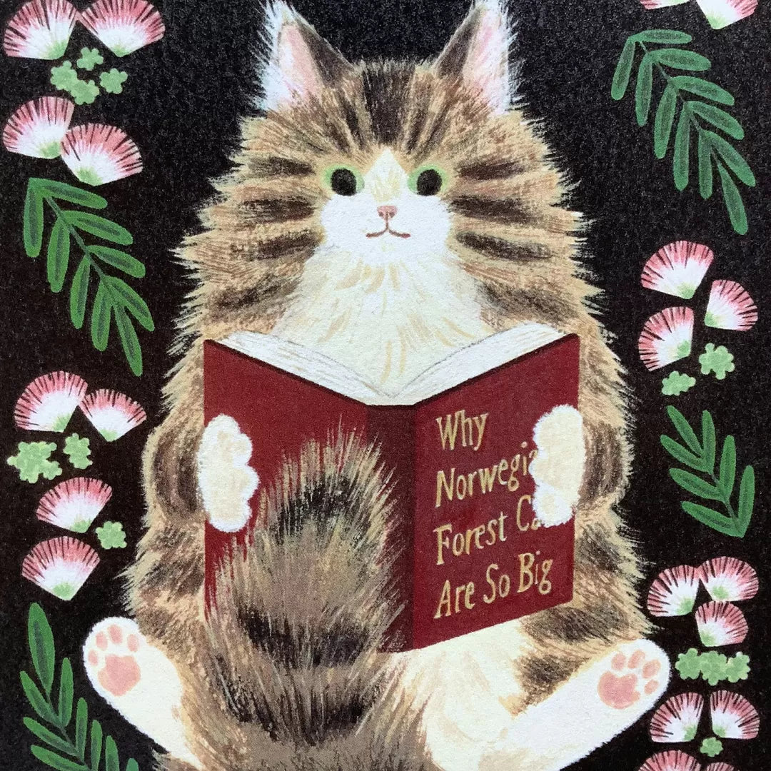 [4legs] Norwegian Cat x Books postcard