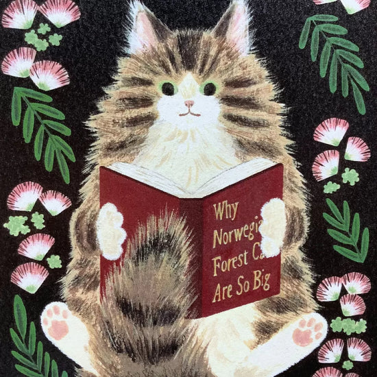 [4legs] Norwegian Cat x Books postcard
