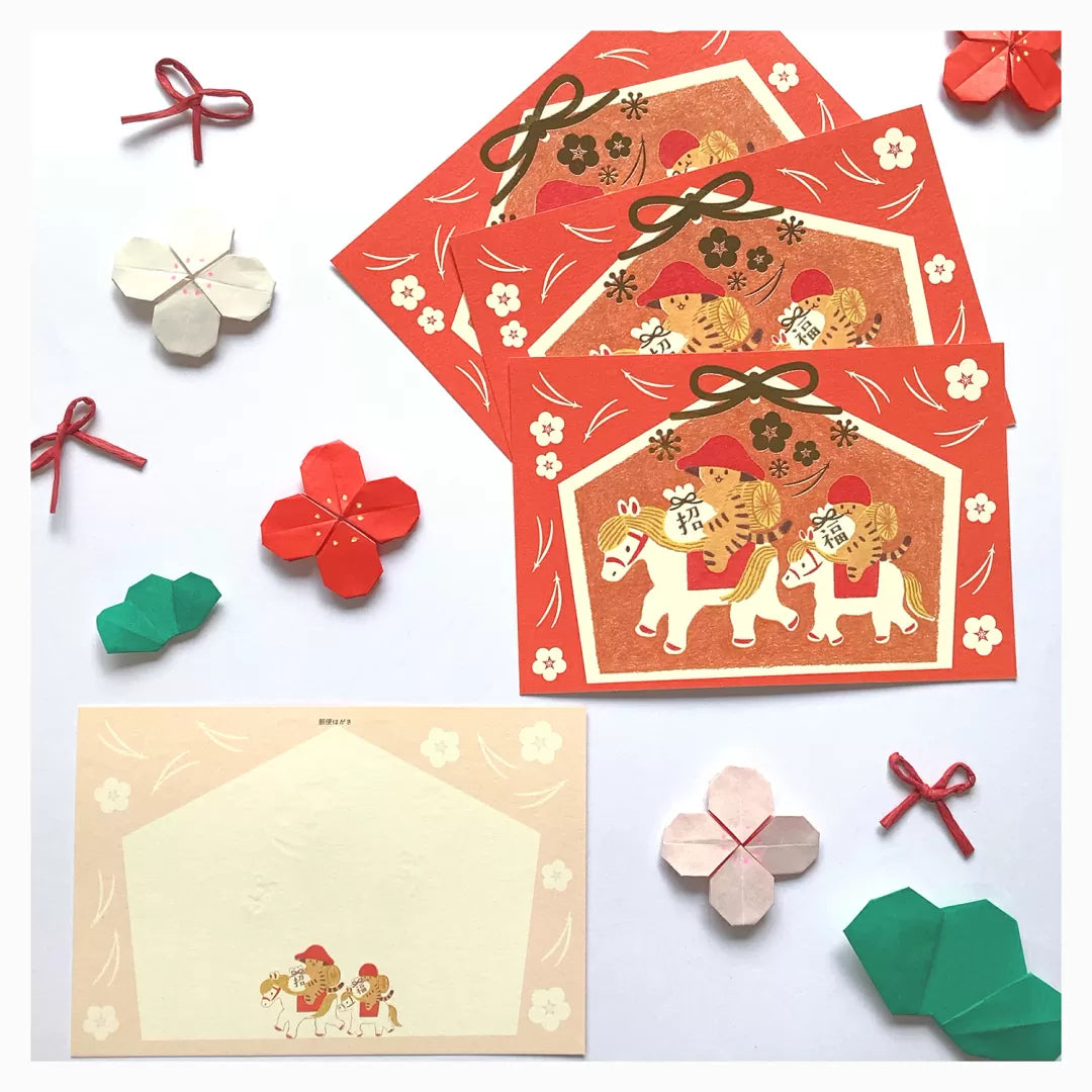 [4legs] Mushroom Cat x 2026 Year of the Horse postcard · Gold Foil